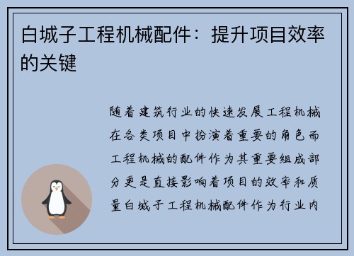 白城子工程机械配件：提升项目效率的关键
